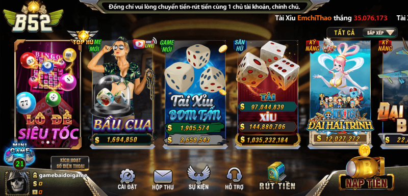 Game bài B52 với nhiều tựa game hấp dẫn